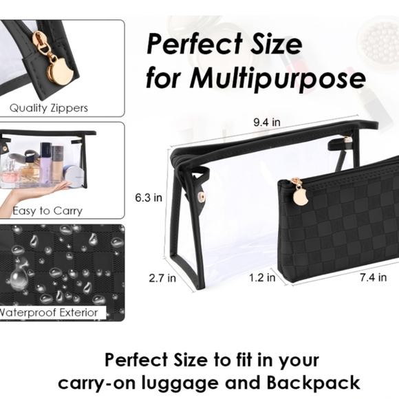 Burfocus Clear Toiletry Bag and Black Cosmetic Makeup Bag Set of 2 - Picture 3 of 8